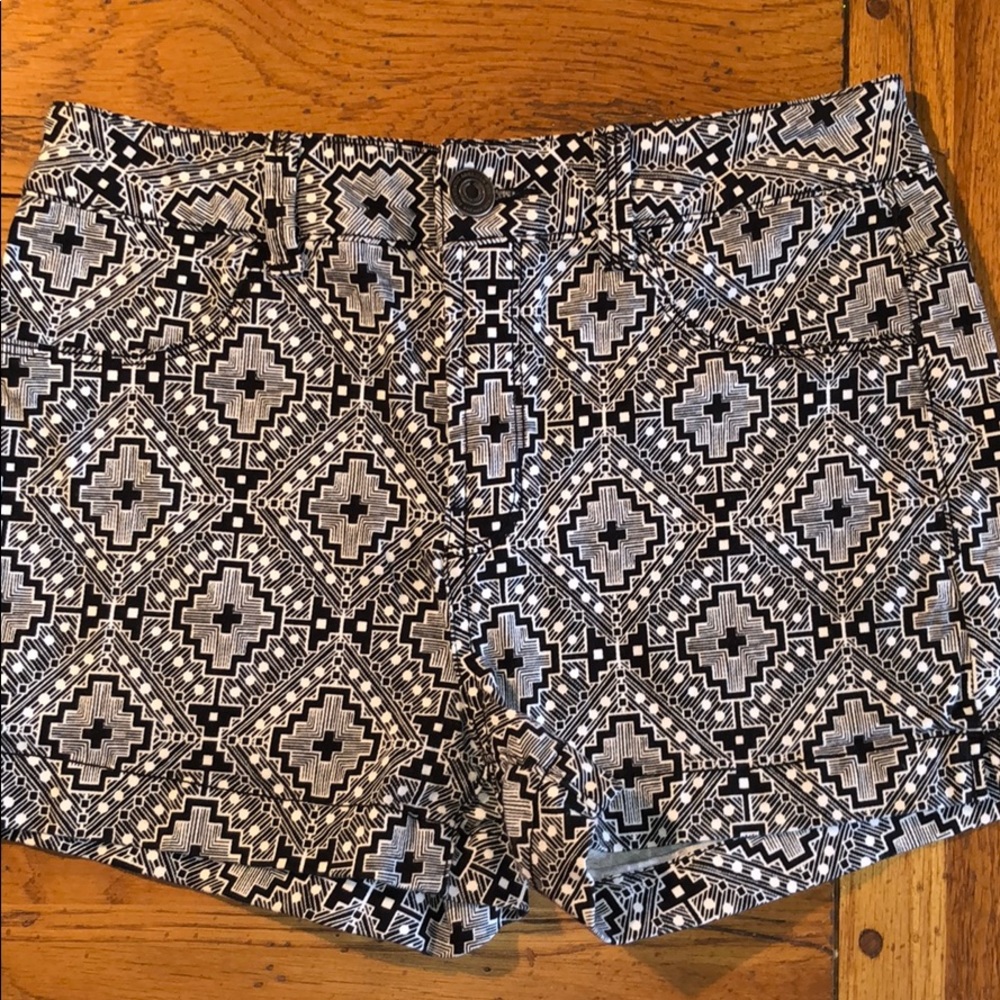 black and white printed jean shorts